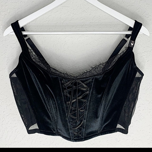 VS Unlined Lace Up Velvet Corset Top - Picture 4 of 7